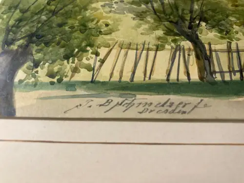Schmelzer, Bernhard Aquarell "Partie aus Leubnitz bei Dresden"1880 Landschaft