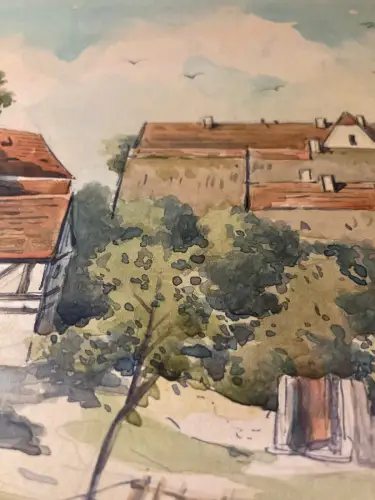 Schmelzer, Bernhard Aquarell "Partie aus Leubnitz bei Dresden"1880 Landschaft