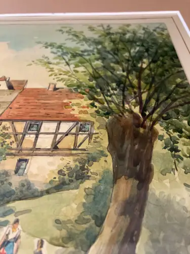 Schmelzer, Bernhard Aquarell "Partie aus Leubnitz bei Dresden"1880 Landschaft