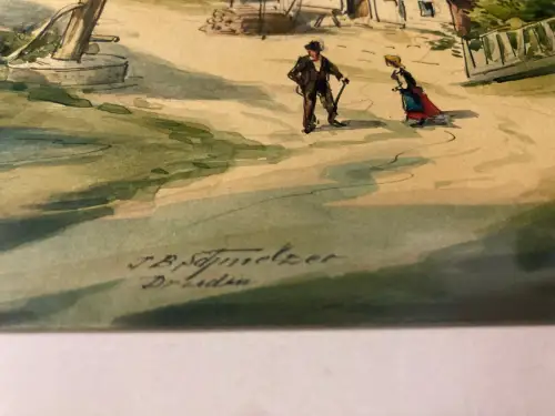 Schmelzer, Bernhard Aquarell über Blei/Feder "Partie aus Dörnthal im Erzgebirge"