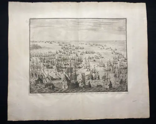 Luyken Handkolorierter Kupferstich vom Untergang der spanischen Armada 1730