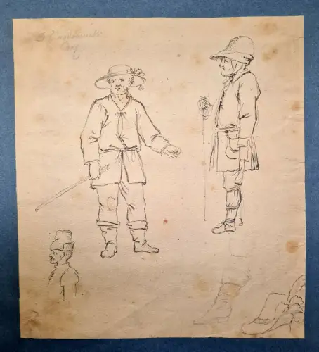 Chodowiecki Feder über Graphitstift auf Papier "Studienblatt mit Wanderer" sf