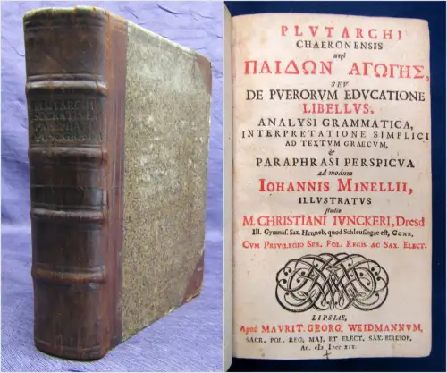 Plutarch Sammelband mit 3 altgriechischen Werken (Palaiphatus) 1719 Theologie sf