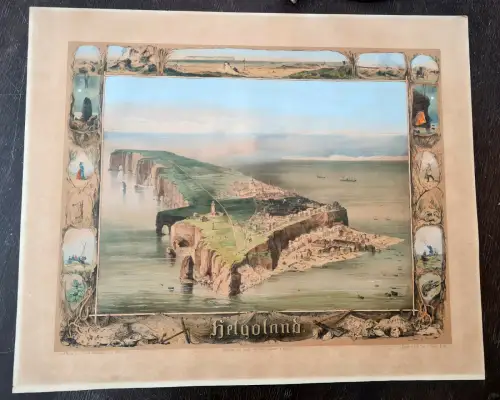 Wilh. Heuer Kol. Lithographie mit gelblichem Tondruck "Helgoland" um 1860 sf