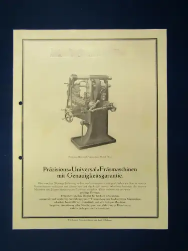 Hübner Präzisions-Universal-Fräsmaschinen Prospekt Katalog um 1935 8 S. js
