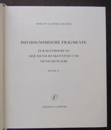 Lavater Physiogonomische Fragmente 1775-1778 4 Bde komplett Reprint v. 1968  js