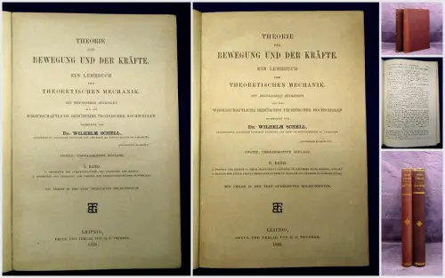 Schell Theorie d. Bewegung und der Kräfte Lehrb. d. theor. Mechanik 1879 2 Bde m