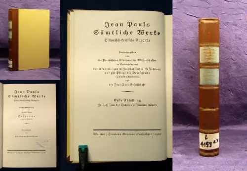 Jean Pauls Sämtliche Werke Hesperus 3.Bd. 1929 Lyrik Klassiker Gedichte Reise mb