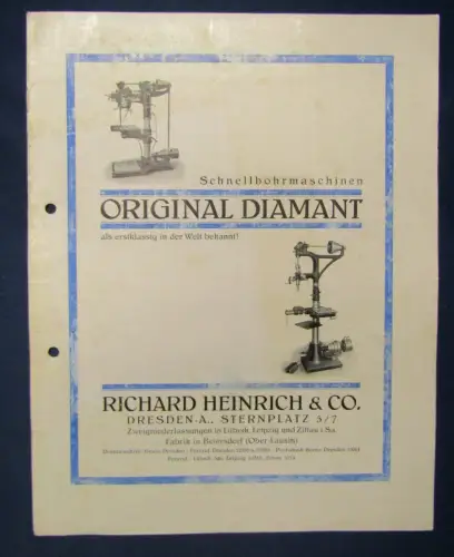 Or. Prospekt Diamant Schnellbohrmaschinen Richard Heinrich & Co. um 1920  js