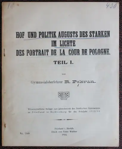 Pekrum -Hof und Politik August des Starken 1914 - Geschichte Sachsen, Polen - xz