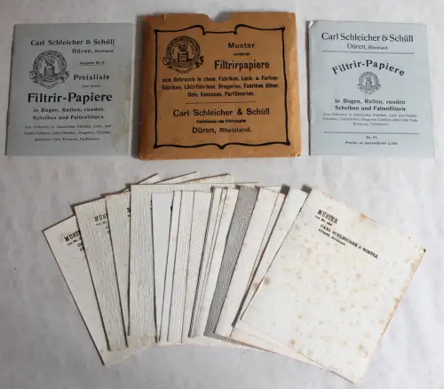 Schleicher & Schüll: Muster Filtrirpapiere - 24 Blatt Filter+ 2 Preislisten - xz