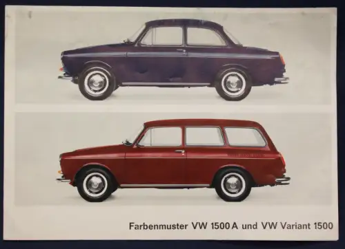 Orig. Werbeblatt Farbenmuster VW 1500A & Variant 1500 1965 Oldtimer Automobil sf