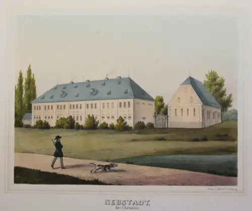Lithografie Neustadt Chemnitz Poenicke Schlösser Rittergüter um 1855 Sachsen xz