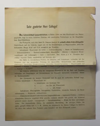 Orig Prospekt Schwefelbad Langenbrücken Bad Schönborn um 1880 Baden-Württemberg