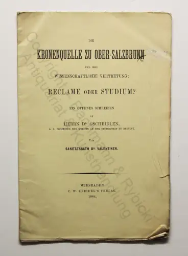 Prospekt Valentiner Kronenquelle zu Ober-Salzbrunn 1884 Schlesien Polen xz