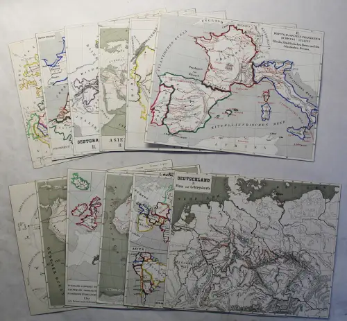 Konvolut 12 alte Karten um 1880 lithografiert & grenzkoloriert Preußen Asien xz