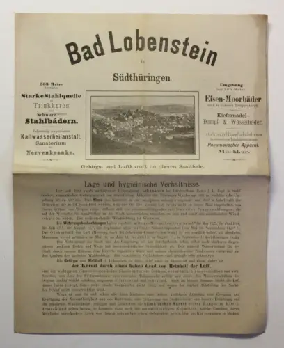 Original Prospekt Bad Lobenstein Thüringen Saaletal Moorbäder Kurort um 1890 xz
