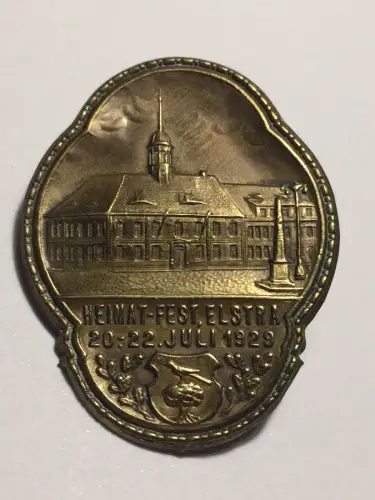 Elstra Plakette Abzeichen Heimatfest Stadtfest Kamenz Sachsen 1929 bronze cr