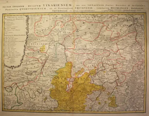 Kupferstichkarte von Zollmann Thüringen-Herzogtum Sachsen-Weimar 1747 sf