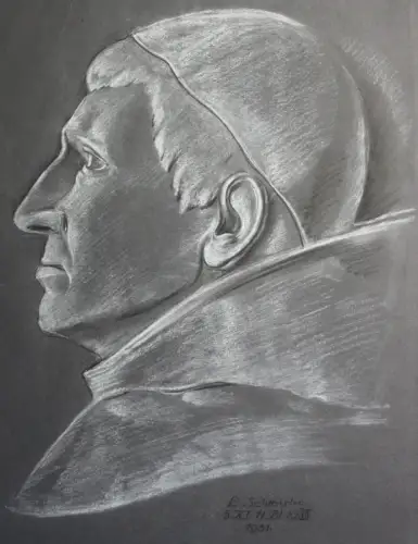 Schmirler Kreidezeichnung Porträt eines Bischofs 1931 Studienarbeit Loket xz