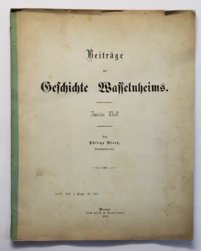 Wirth Beiträge zur Geschichte Wasselnheims 1880 Wasselonne im Mittelalter xz
