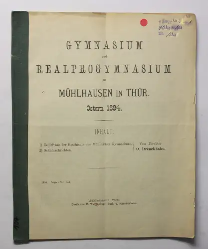 Geschichte Gymnasium & Realprogymnasium Mühlhausen Thüringen 1894 Ortskunde xz