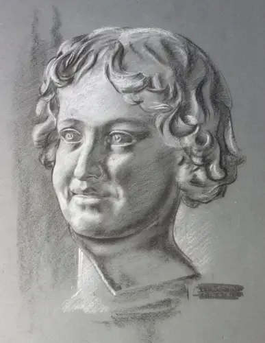 Schmirler Kreidezeichnung Porträt eines Jungen Des Knaben Wunderhorn um 1930 xz