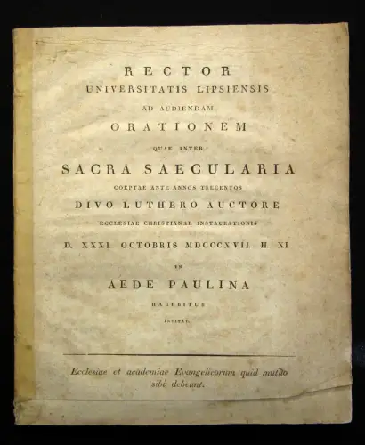 Rector Univrsitatis Lipsiensis Ad Audiendam Orationem Quae inter Sacra.. 1817 js