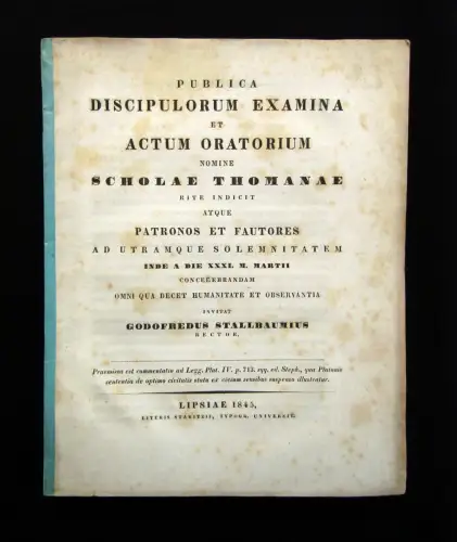 Stallbaumuius Publica Discipulorum Examina et Actum Oratium Nomine 1845 js