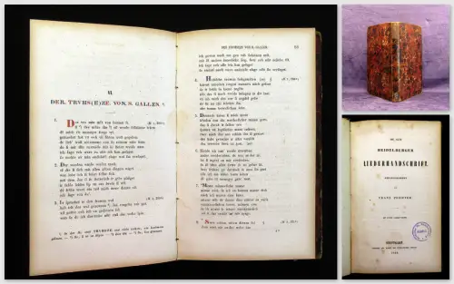 Pfeiffer Die alte Heidelberger Liederhandschrift 1844 Belletristik mb