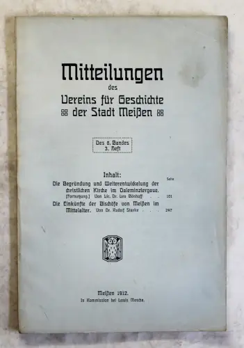 Mitteilungen Verein für Geschichte Meißen 8.Bd 1912 Kirche Ortskunde Sachsen xz