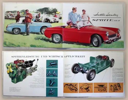 Werbeprospekt Broschüre Austin Healey Sprite MK II Automobil Oldtimer um 1960 xz