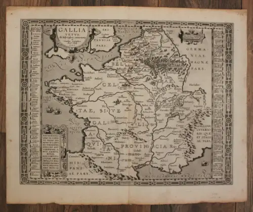 Original Kupferstichkarte von Ortelius "Gallia vetus" 1590  Frankreich sf