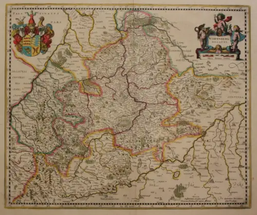 Orig. teilkol. Kupferstichkarte Mercator "Wirtenberg Ducatus" um 1650 sf