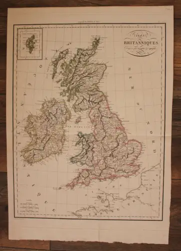 Original kolorierte Stahlstichkarte "Iles Britanniques" um 1850 England Kunst sf