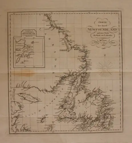 Orig. Kupferstichkarte "Charte der Insel Newfoundland & Teil Labrador" 1821 sf