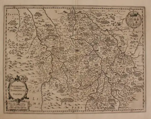 Original Kupferstichkarte "Bourbonois Borbonium Ducatus" 17. Jh. Frankreich sf