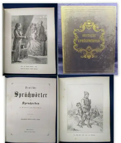 Deutsche Sprüchwörter um 1850 20 Original Lithographien Kunst Kultur  js