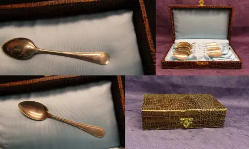 6 er Set Mokkalöffel versilbert patiniert "Perlrand"/ Perlenrand Wellner js