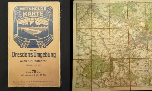 Meinholds Karte von Dresdens Umgebung 53 x 66 cm um 1915 Ortskunde Führer Guide