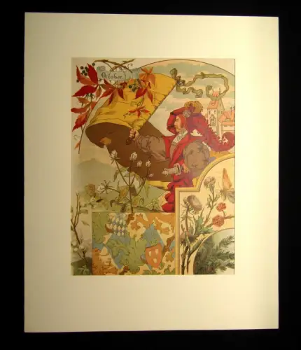 Mittelalter Burgen Adel um 1893 Chromolithographie/ Lithographie 38x 28,5 cm