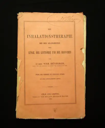 Brügelmann Die Inhalationstherapie bei Krankheiten d. Lunge u.a. 1876 Medizin mb