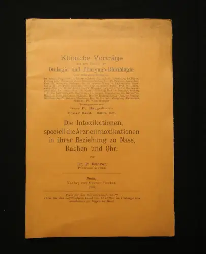 Rohrer Klinische Vorträge Otologie Pharyngo-Rhinologie 1895 Wissen mb