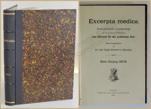 Graetzer Excerpta medica Journalauszüge 1. Jahrgang 1892  Studium Medizin xy