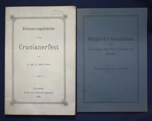 Mietglieder-Verzeichnis & Erinnerungsblätter Crucianerfest Dresden 1891/1929 sf
