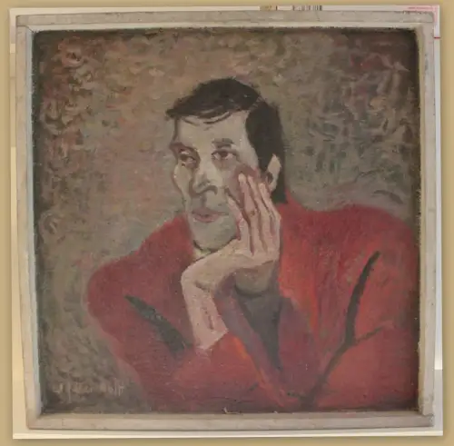 Maria Adolf-Krafft Portrait eines Mannes 1985 Öl auf Malpappe Kunst Malerei sf