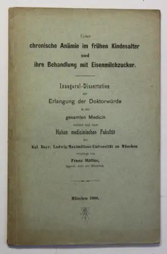 Orig. Prospekt Über chronische Anämie im frühen Kindesalter 1900 Medizin sf