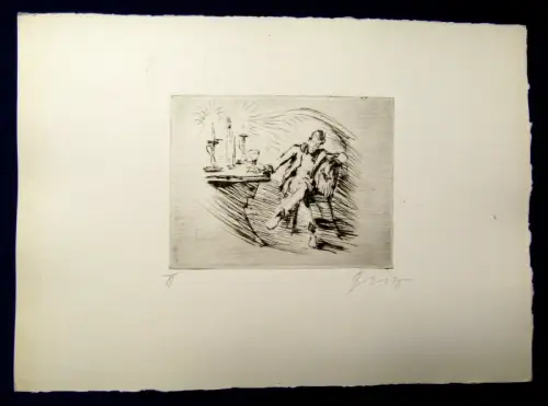 Hanns Georgi Radierung  "Simmierender Herr am Tisch" signiert o.J. Kunst js
