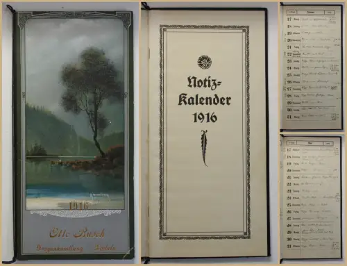 Original Notiz-Kalender von Otto Busch von 1916 Kalendarium illustriert sf