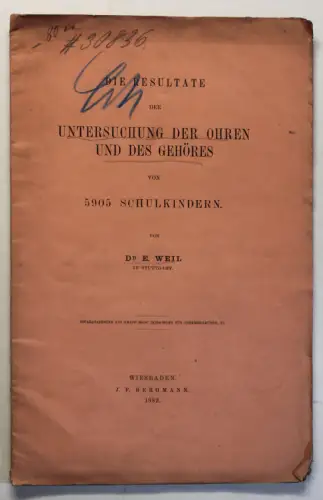 Orig. Prospekt Resultate Untersuchung der Ohren & des Gehöres 1882 Medizin sf